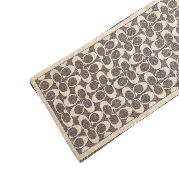 COACH Classic Silver & Cream Monogram C Logo Wool Blend Pre-owned Scarf - Picture 2 of 13
